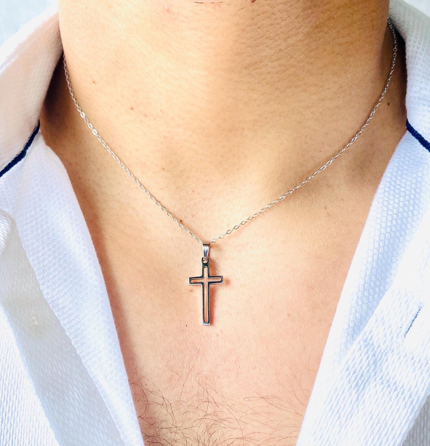 Cross Pendant Chain: Silver and Gold Plated, Stainless Steel, Unisex