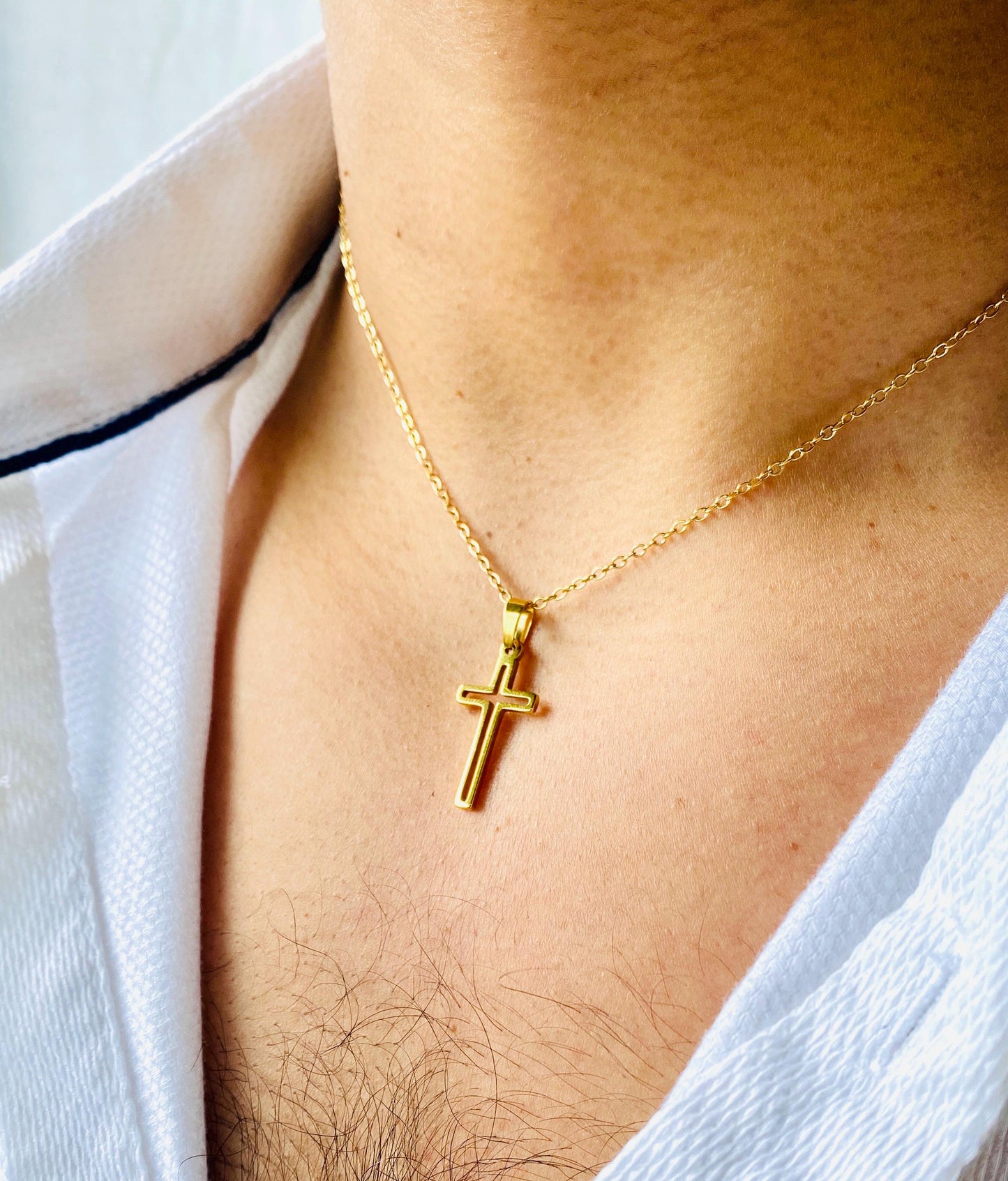 Cross Pendant Chain: Silver and Gold Plated, Stainless Steel, Unisex
