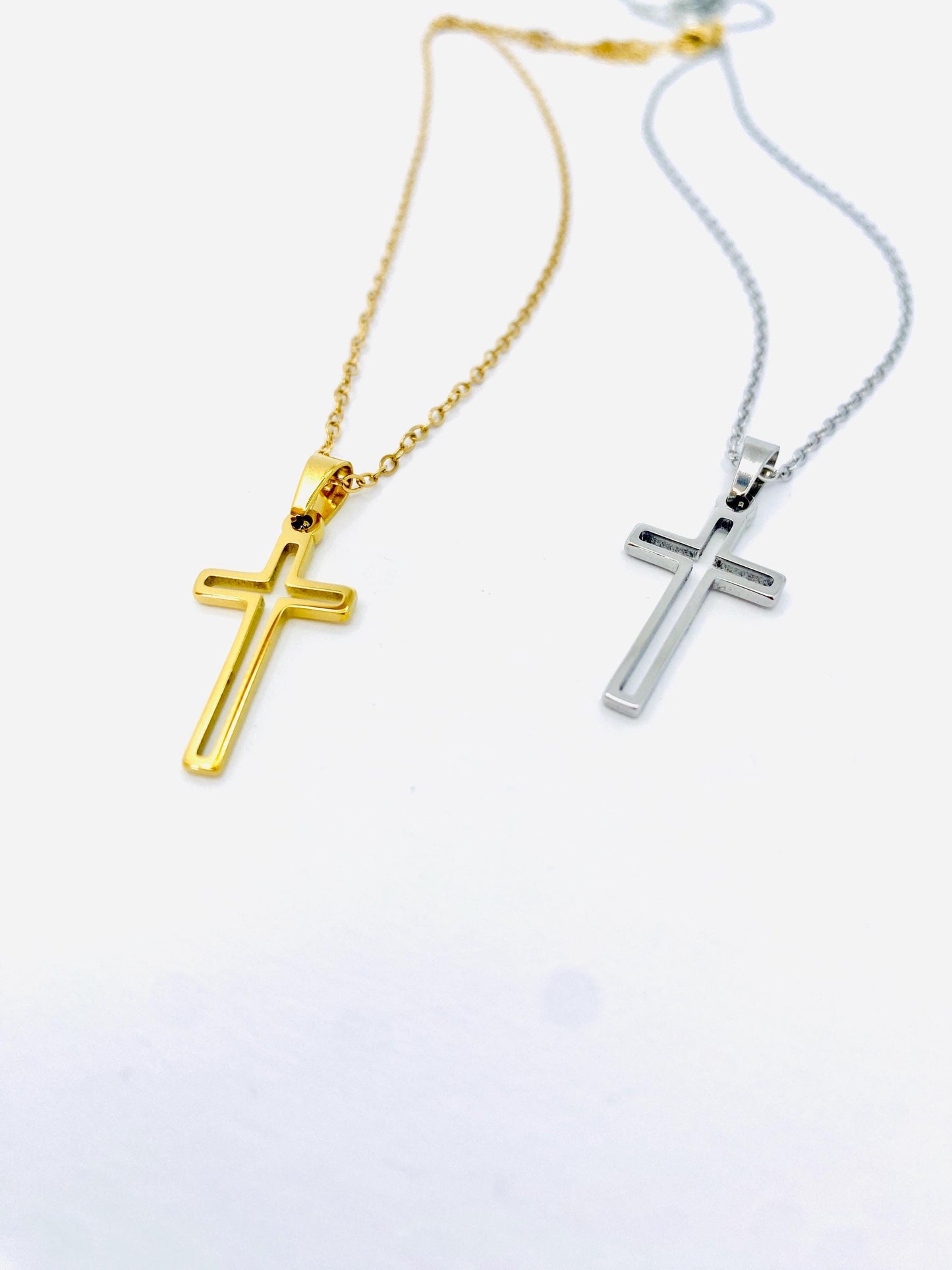 Cross Pendant Chain: Silver and Gold Plated, Stainless Steel, Unisex