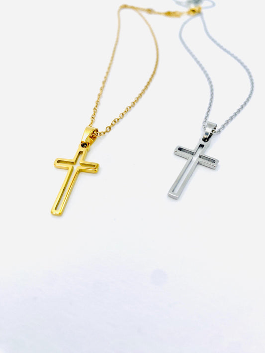 Cross Pendant Chain: Silver and Gold Plated, Stainless Steel, Unisex