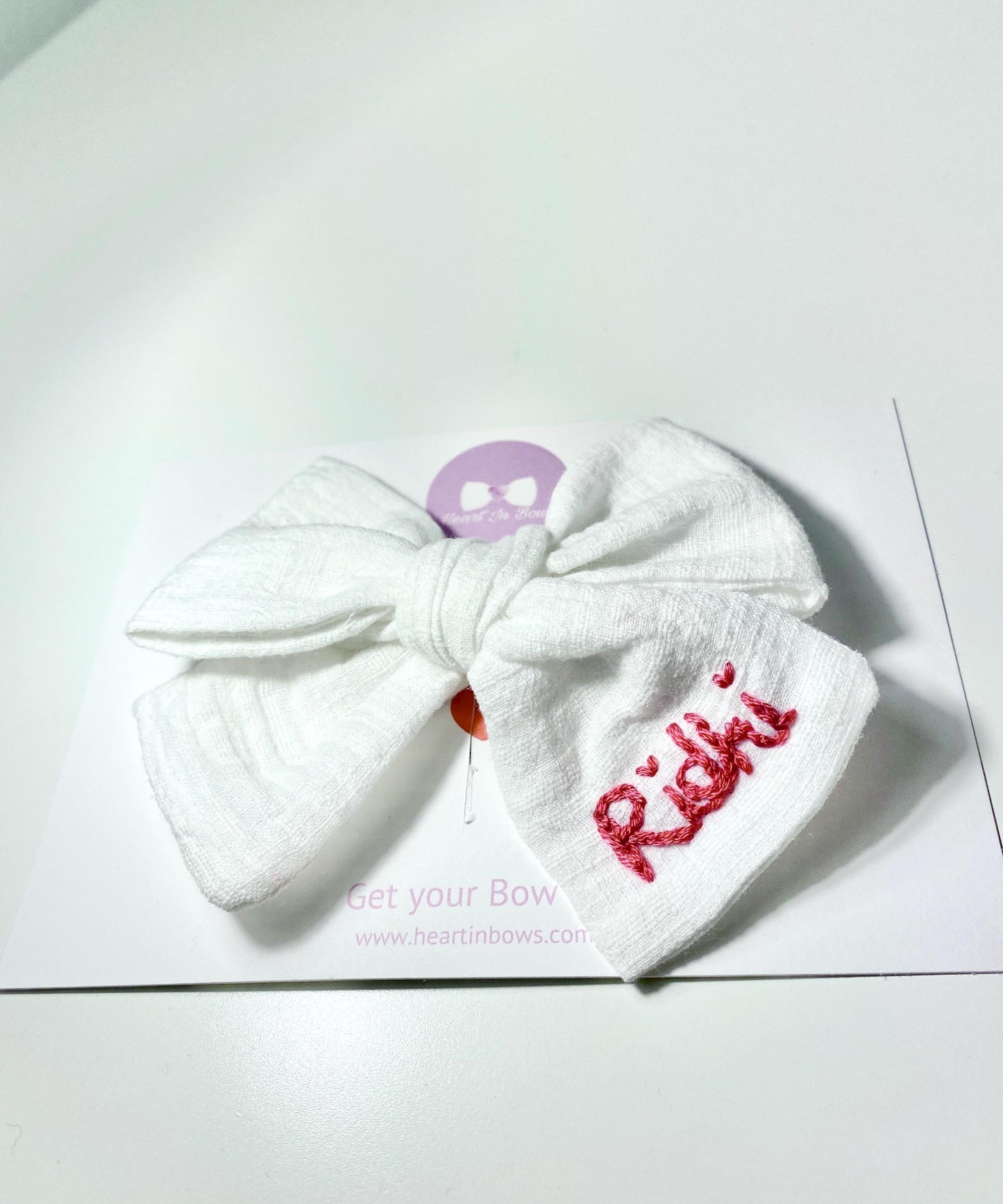 Personalized Big Bow: Hand-Embroidered Cotton Hairband