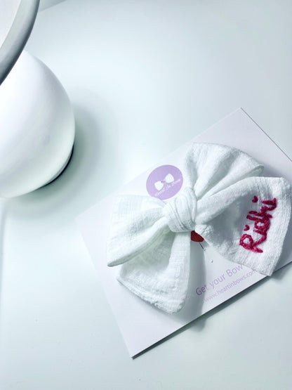 Personalized Big Bow: Hand-Embroidered Cotton Hairband