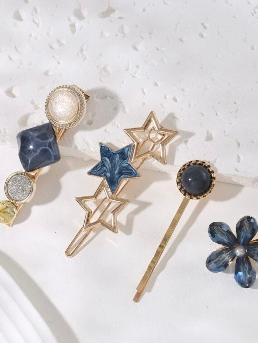 Set of Four Star and Flower Hair Clip