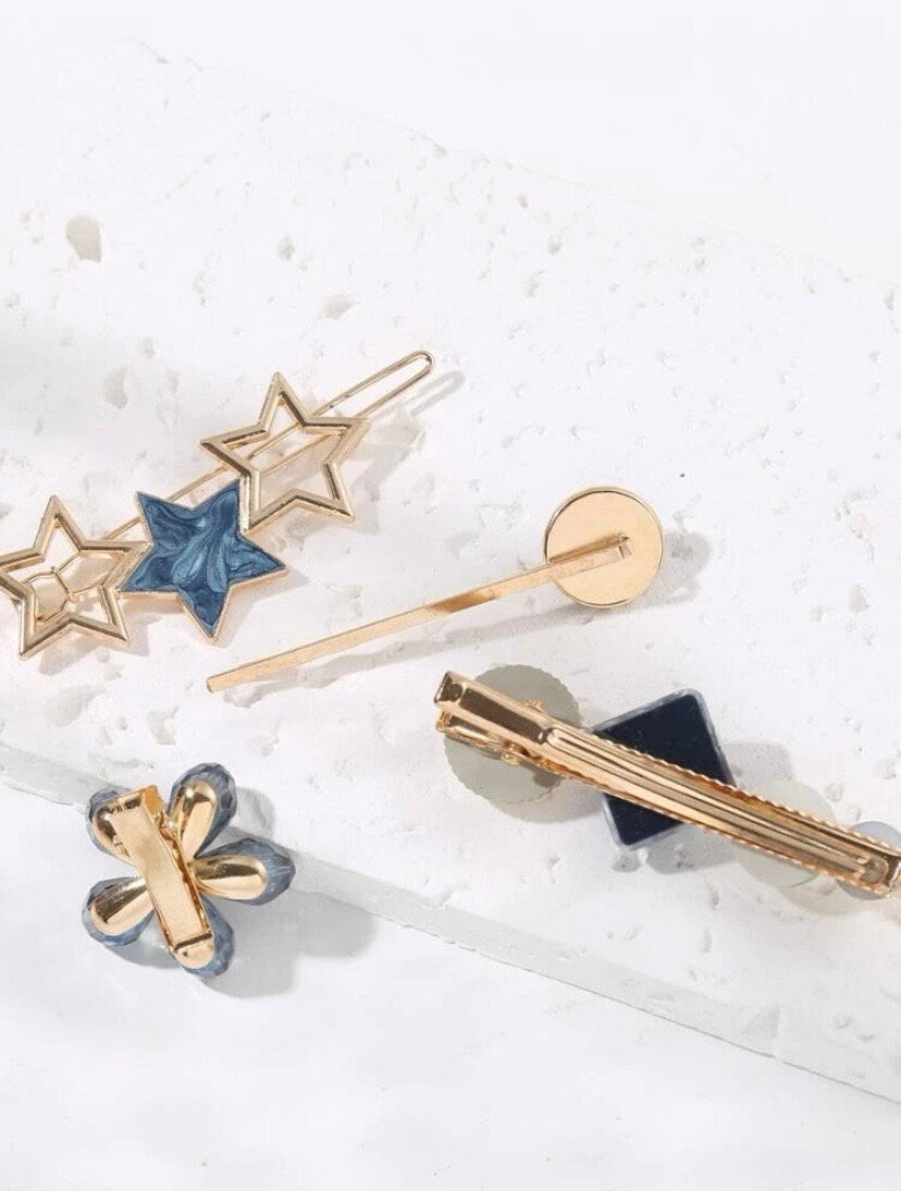 Set of Four Star and Flower Hair Clip