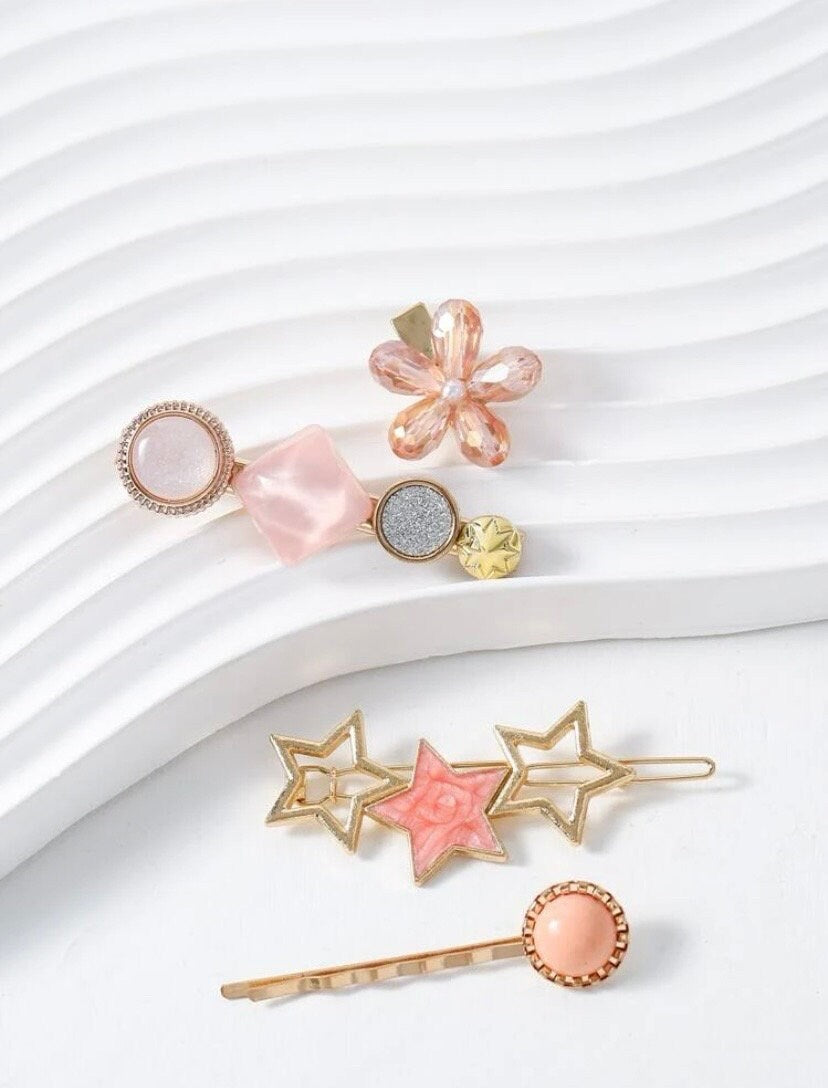 Set of Four Star and Flower Hair Clip