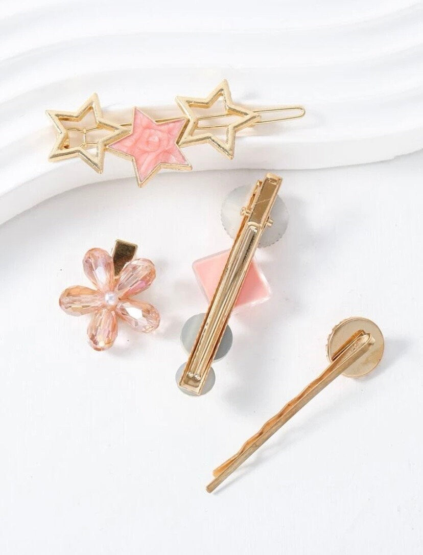 Set of Four Star and Flower Hair Clip