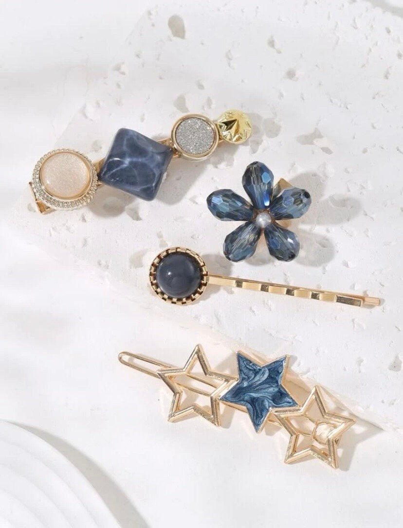 Set of Four Star and Flower Hair Clip