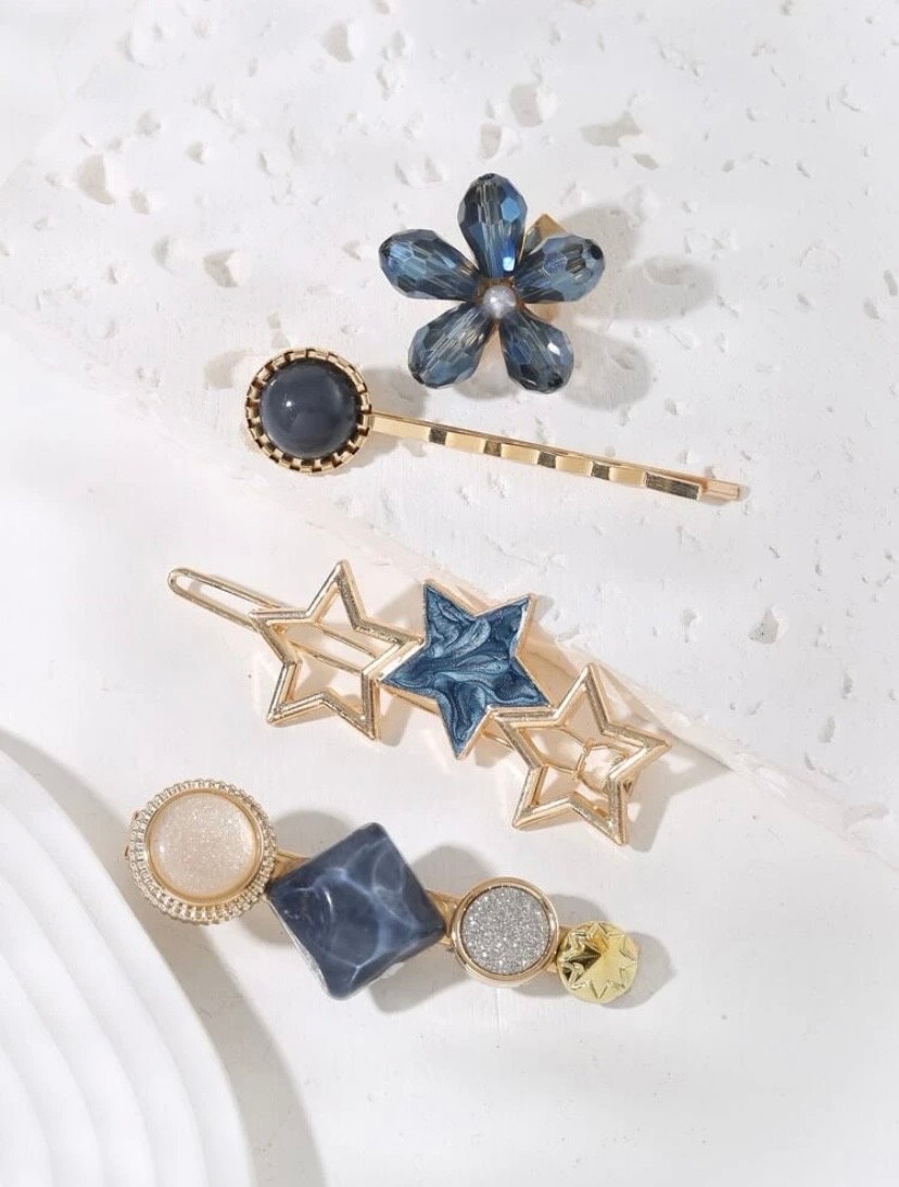 Set of Four Star and Flower Hair Clip