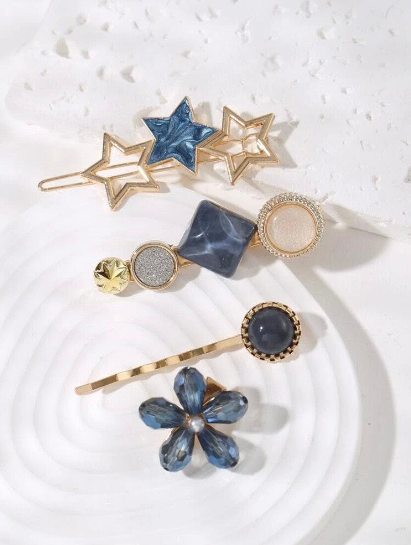 Set of Four Star and Flower Hair Clip