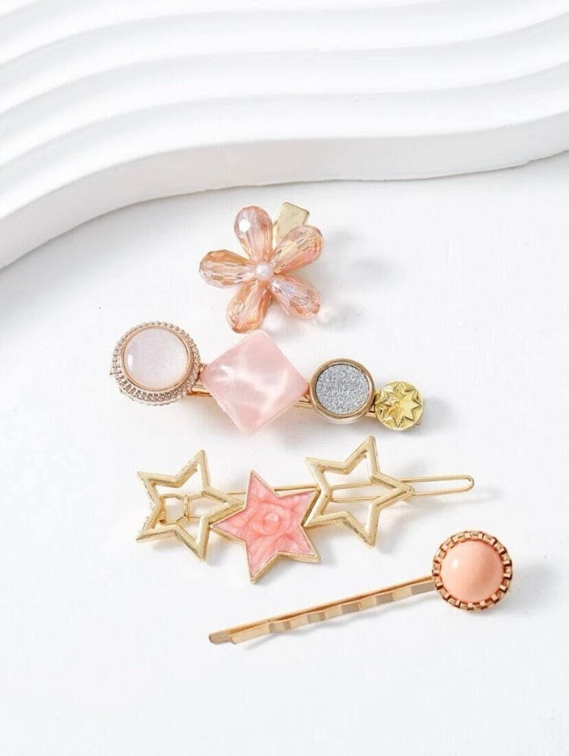 Set of Four Star and Flower Hair Clip