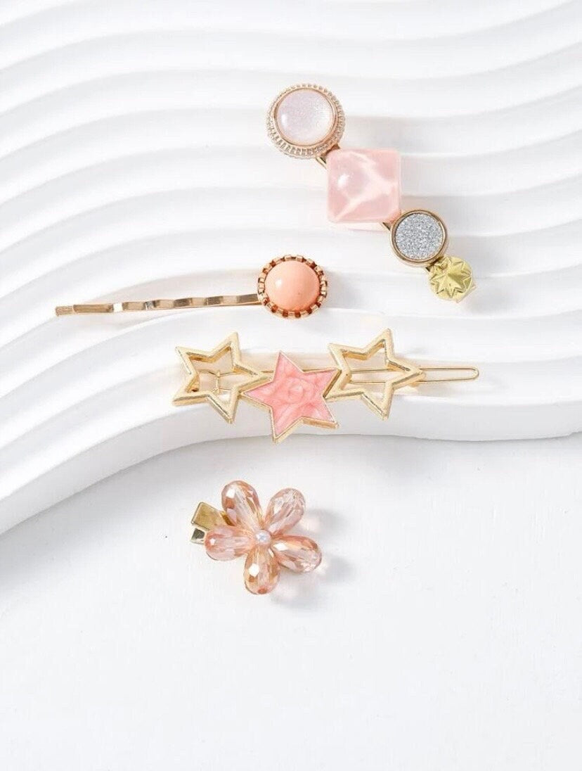 Set of Four Star and Flower Hair Clip